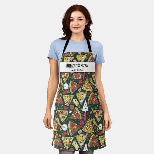 Pizzaslicen, Koch Baker Restaurant Custom Text Schürze (Getragen)