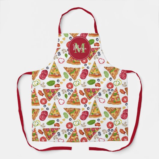 Pizzaslices-Muster Italienisches Monogramm Schürze (Vorderseite)