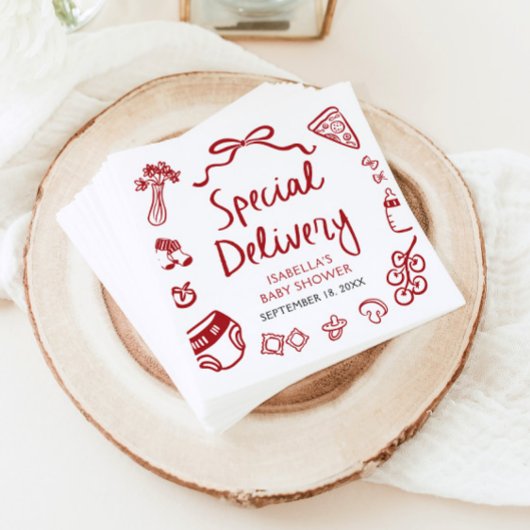 Pizzaspezialzustellung Kinderdusche Serviette