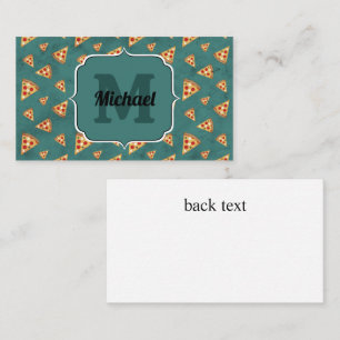 Pizzastücke im coolen Vintage-Teal-Muster Monogram Visitenkarte