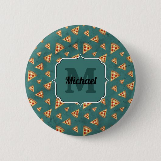 Pizzastücke im Retro-Teal-Muster mit Monogramm Button (Vorderseite)