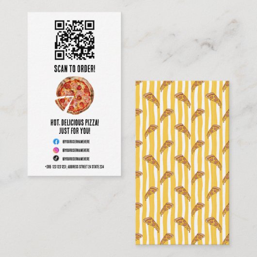 Pizzeria Pizza Muster QR Code Business Card Visitenkarte (Vorne/Hinten)