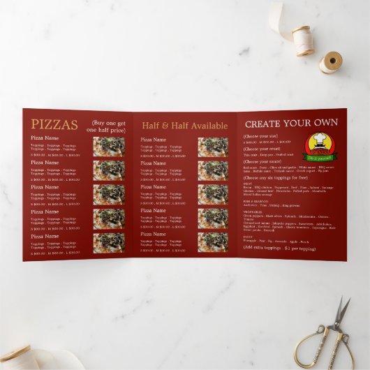 Pizzeria, Pizzeria Menu Tri-Fold Flyer Dreifach Gefaltete Einladung (Innenseite)