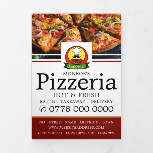Pizzeria, Pizzeria Menu Tri-Fold Flyer Dreifach Gefaltete Einladung (Cover)