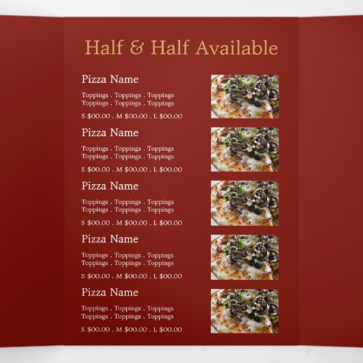 Pizzeria, Pizzeria Menu Tri-Fold Flyer Dreifach Gefaltete Einladung (Innenseite Mitte)