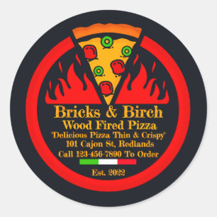 Pizzeria Promo mit Holzfaser individuell gestalten Runder Aufkleber