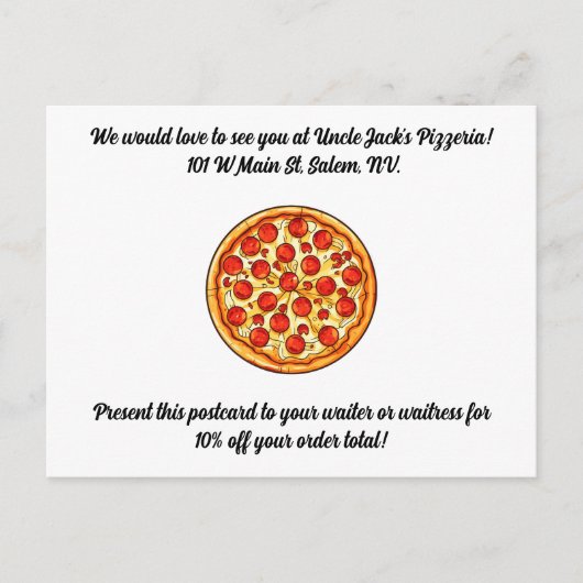 Pizzeria Promotional Postcard Cusomtizable Text Postkarte (Vorderseite)