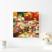 Pizzeria Quadratische Wanduhr (Zuhause)