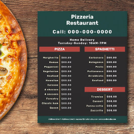 Pizzeria Restaurant Menu & Price List Flyer