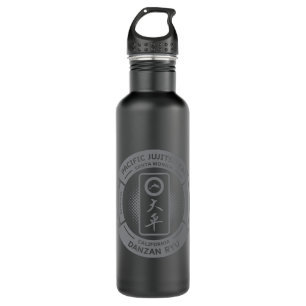 PJK Wasserflasche / graues Logo auf schwarz Edelstahlflasche