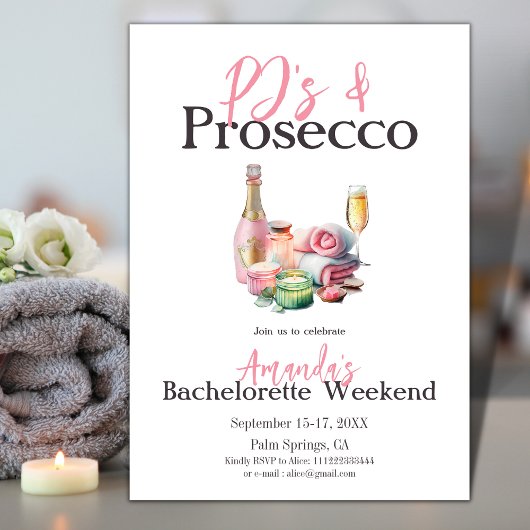 PJs Prosecco Wellness-Center Junggeselinnen-Abschi Einladung