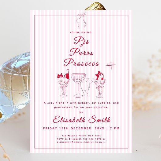 PJs, Purrs & Prosecco Cat Pajama Party Einladung
