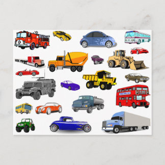Pkw-Feuerwehrfahrzeug-Buldozer-Rennwagen mehr Postkarte