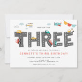 Pkw & Lkw Stadtverkehr DRITTER Geburtstag Einladung (Vorderseite)