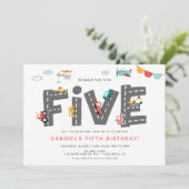 Pkw & Lkw Stadtverkehr FÜNFTER Geburtstag Einladung (Stehend Vorderseite)