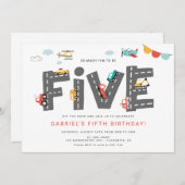 Pkw & Lkw Stadtverkehr FÜNFTER Geburtstag Einladung (Vorne/Hinten)