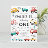 Pkw & Lkw Stadtverkehr Geburtstagsparty Einladung (Stehend Vorderseite)