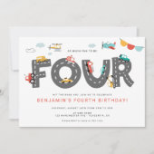 Pkw & Lkw Stadtverkehr VIERTER Geburtstag Einladung (Vorderseite)