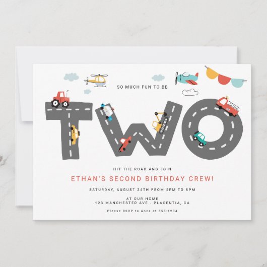 Pkw & Lkw Stadtverkehr ZWEITE Geburtstag Einladung (Vorderseite)