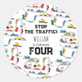 Pkw stoppen den Verkehr am Geburtstag Runder Aufkleber