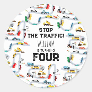 Pkw stoppen den Verkehr am Geburtstag Runder Aufkleber