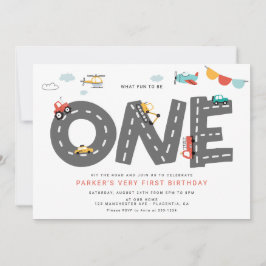 Pkw und Lkw Stadtverkehr Erster Geburtstag Einladung