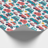 Pkw und Lkw und Blumen Geschenkpapier (Ecke)