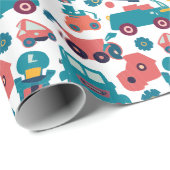 Pkw und Lkw und Blumen Geschenkpapier (Rolleneckpunkt)