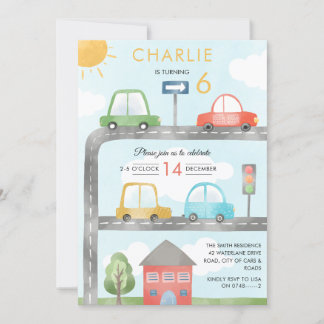 Pkw und Straßenfahrzeuge zum Geburtstag Einladung