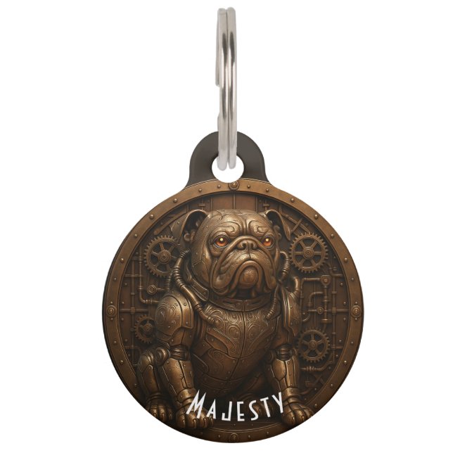 Placa Para Mascotas Steampunk Bulldog. Haustiermarke (Vorderseite)