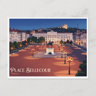 Place Bellecour bei Nacht Lyon Frankreich Postkarte
