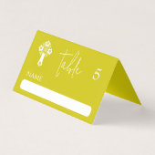 Place Card Floral Cross Christening Yellow (Vorderseite)