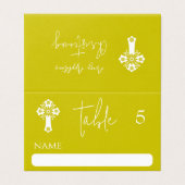 Place Card Floral Cross Christening Yellow (Außenseite Aufgefaltet)
