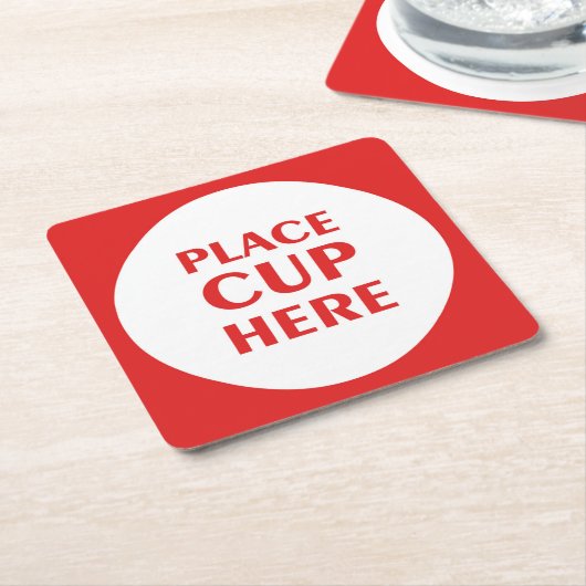 Place Cup Here - Red Rechteckiger Pappuntersetzer (angewinkelt)