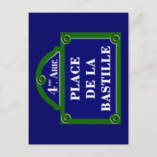 Place de la Bastille, Paris Street Sign Postkarte