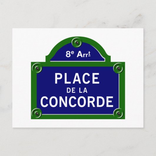 Place de la Concorde, Paris Street Sign Postkarte (Vorderseite)