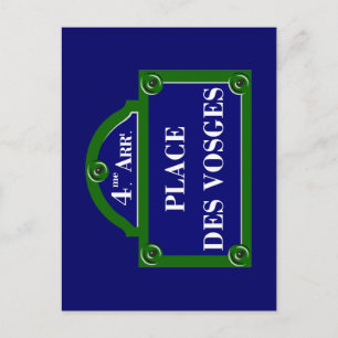 Place des Vosges, Paris Street Sign Postkarte