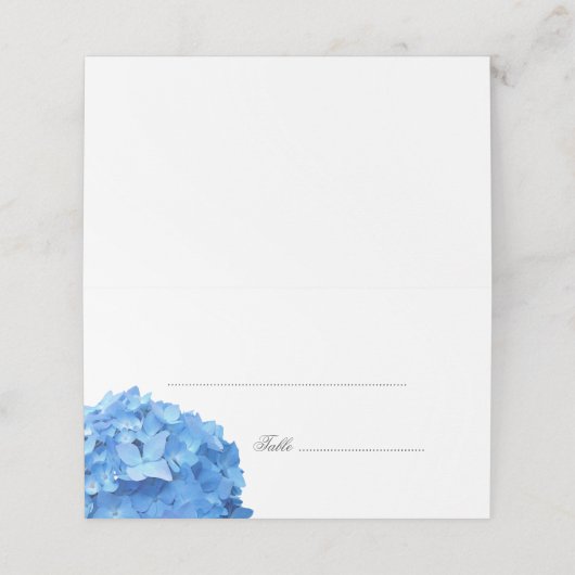Place oder Escort Cards Blue Hydrangea Blume Platzkarte (Außenseite Aufgefaltet)