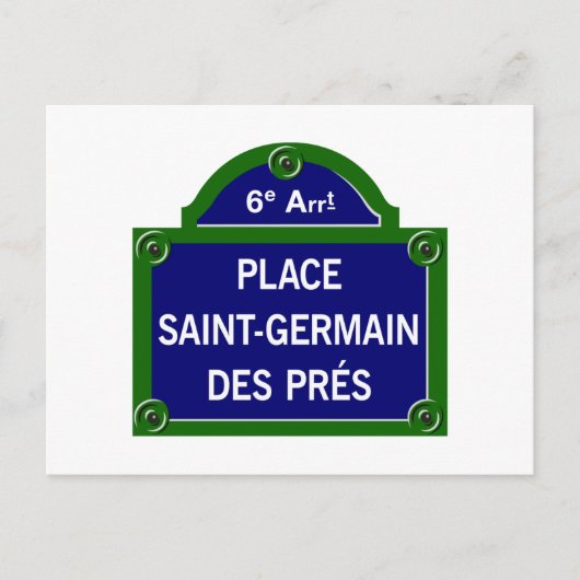 Place Saint-Germain des Pres, Paris Street Sign Postkarte (Vorderseite)