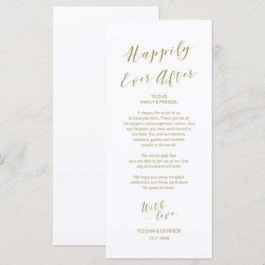 Place Setting Danke Karte, modernes Script Gold Programm (Vorne/Hinten)