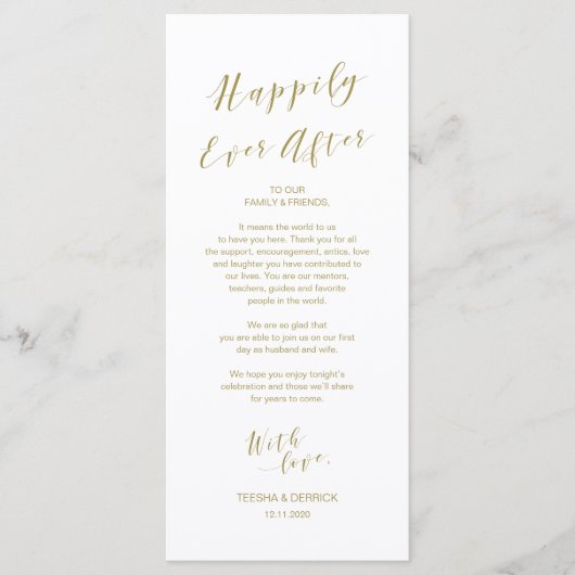 Place Setting Danke Karte, modernes Script Gold Programm (Vorderseite)