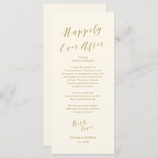 Place Setting Danke Karte, modernes Script Gold Programm (Vorne/Hinten)