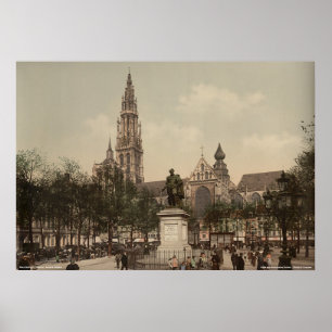 Place Verte und Kathedrale, Antwerpen, Belgien Poster