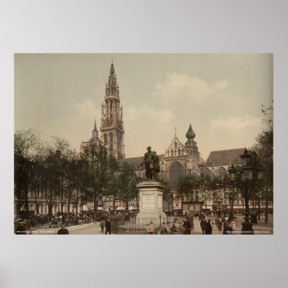 Place Verte und Kathedrale, Antwerpen, Belgien Poster