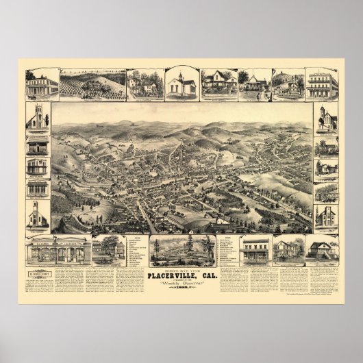 Placerville, CA Panoramic Map - 1888 Poster (Vorne)