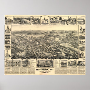 Placerville CA Vogel-Augen-Ansicht-panoramische Poster