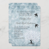 Placid Blue Damask Herzleaf Aqua Tree Einladung (Vorne/Hinten)