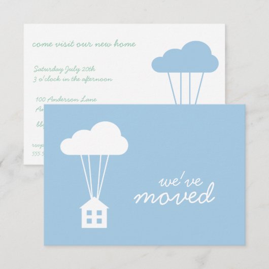 Placid Blue House & Cloud Housewarming Einladung (Vorne/Hinten)