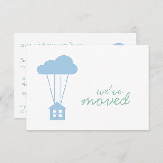 Placid Blue House & Cloud Housewarming Einladung (Vorne/Hinten)