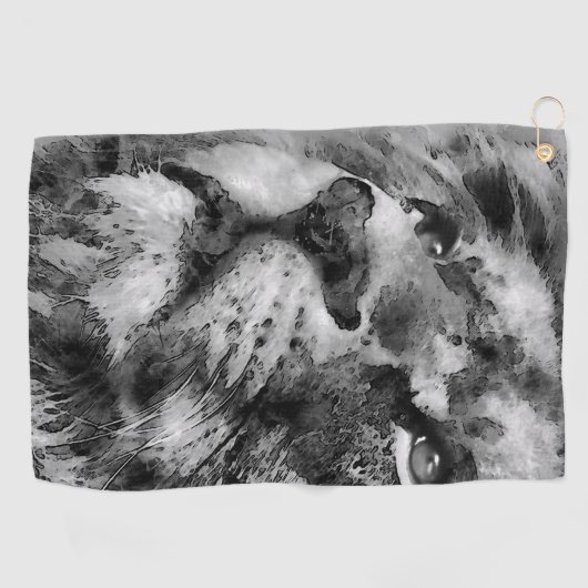 Placid Lion Face Silver Golfhandtuch (Horizontal)
